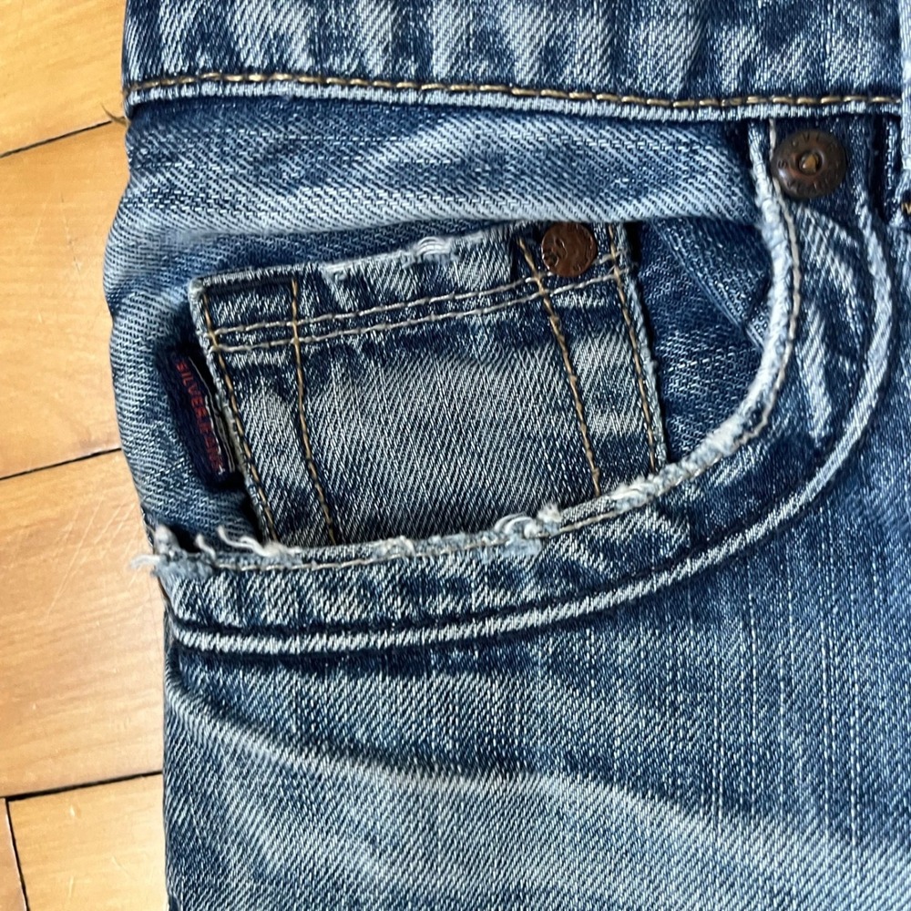 Silver Jeans Co Mens Straight Leg Distressed Decker Denim Blue Jeans 31x31 - Picture 9 of 16